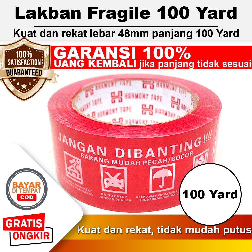 

Harmony Lakban Fragile 100 Yard 48mm Pecah Belah Jangan Dibanting Mudah Pecah Bocor - Merah