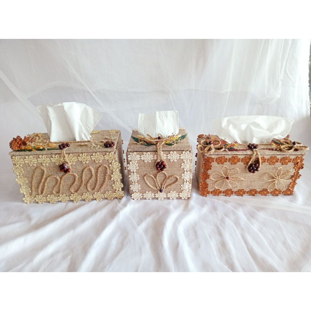 Tempat Tisu kotak besar aesthetic dari kardus | rustic | bunga kering | gif, sovenir