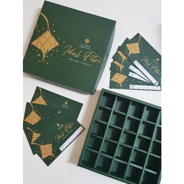 

5 pcs dus edisi idul fitri kemasan kue kering nastar hijau tua box hampers sekat 25 ukuran 3.5x3.5x3.5cm