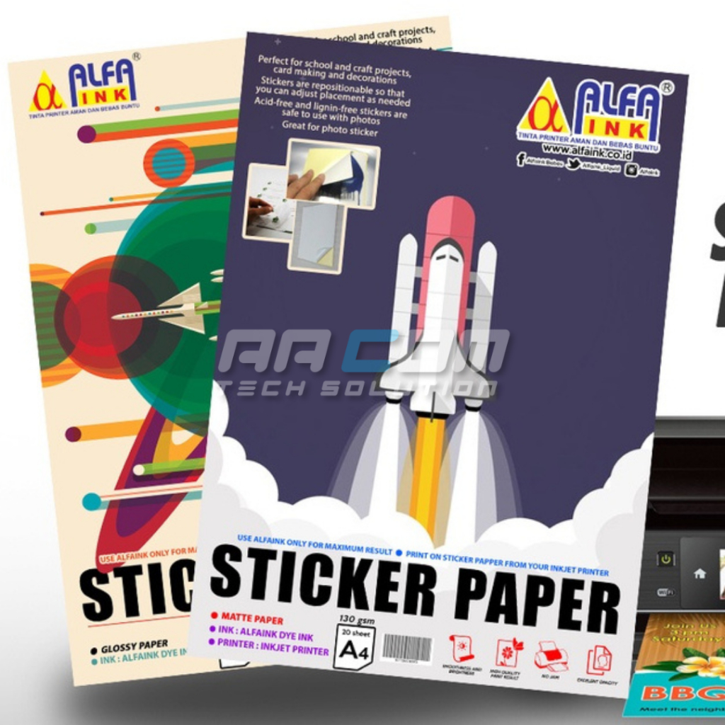 

KERTAS STIKER A4 STICKER PAPER ALFAINK A4 120 GSM 20 LEMBAR KERTAS STIKER GLOSSY