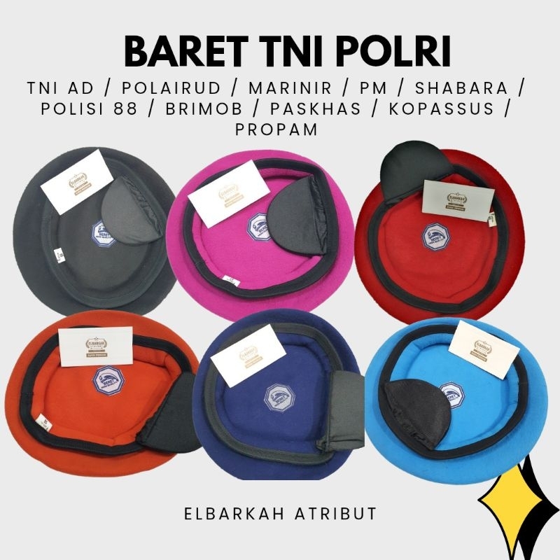 TOPI BARET LENGKAP TNI AD POLAIRUD MARINIR PM SABHARA POLISI 88 BRIMOB PASKHAS KOPASUSS PROPAM