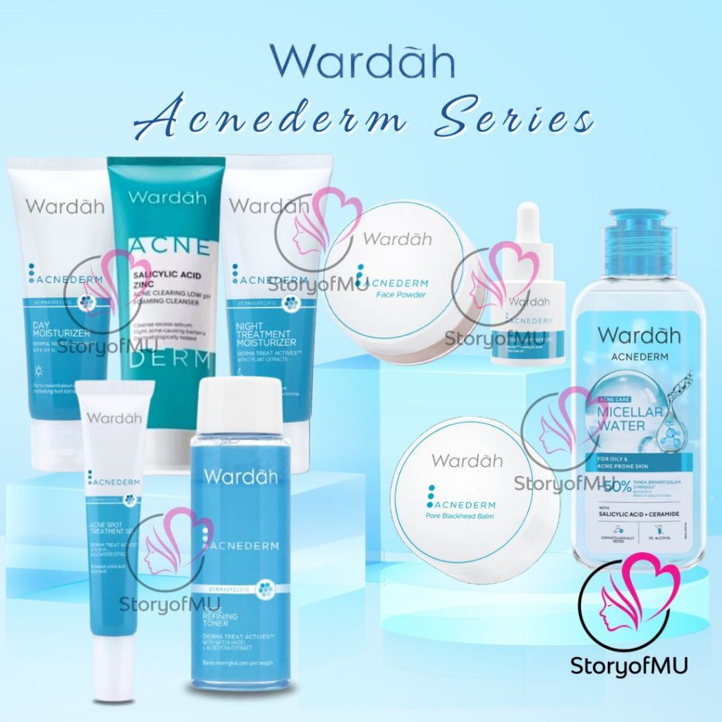 WARDAH Acnederm Series - Pure Foaming Cleanser | Refining Toner | Day Night Treatment Moisturizer Cr