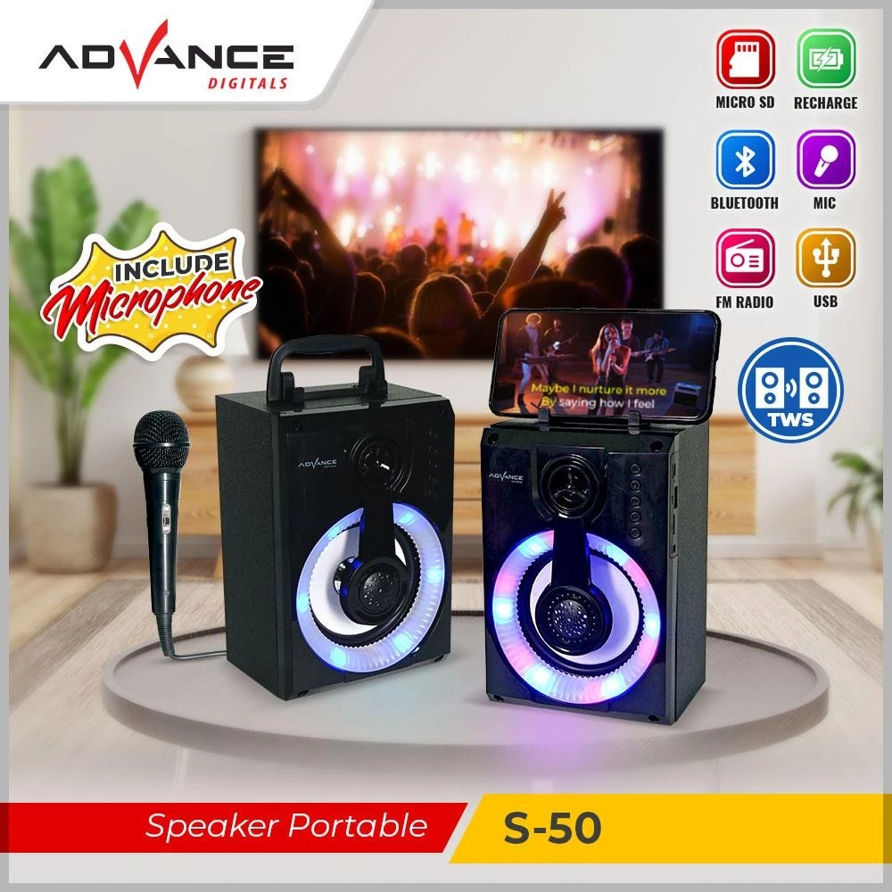 Speaker Advance S50 Bluetooth plus Mic Kabel / Speaker Bluetooth Advance S-50  karaoke portable