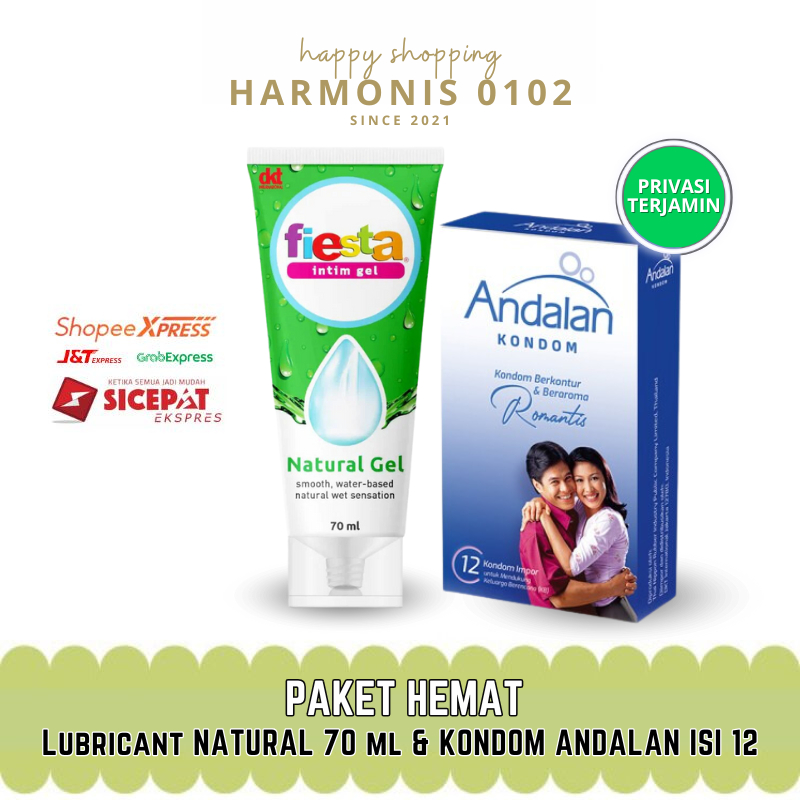 Kondom Andalan Isi 12 & Lubricant Fiesta Intim Natural 70ml Bergerigi Pelumas Pelicin Sex Gel