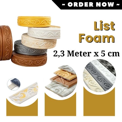 List Foam Dinding Stiker Dinding Wallborder Motif Ukir Gold 3 Dimensi 5CM Lis Tembok Border Plafon