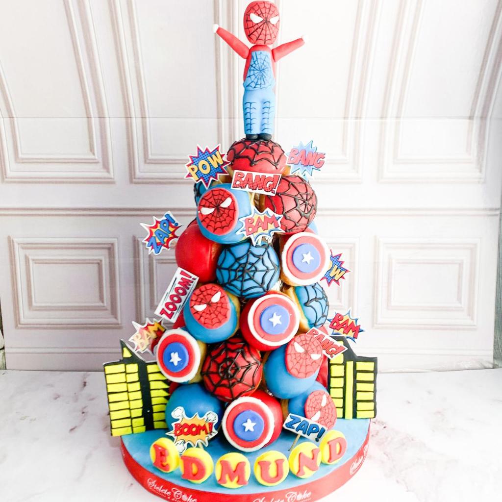 

donat/donat ulang tahun/Donat Ultah tema Spiderman/Donat Spiderman/Donat Tower