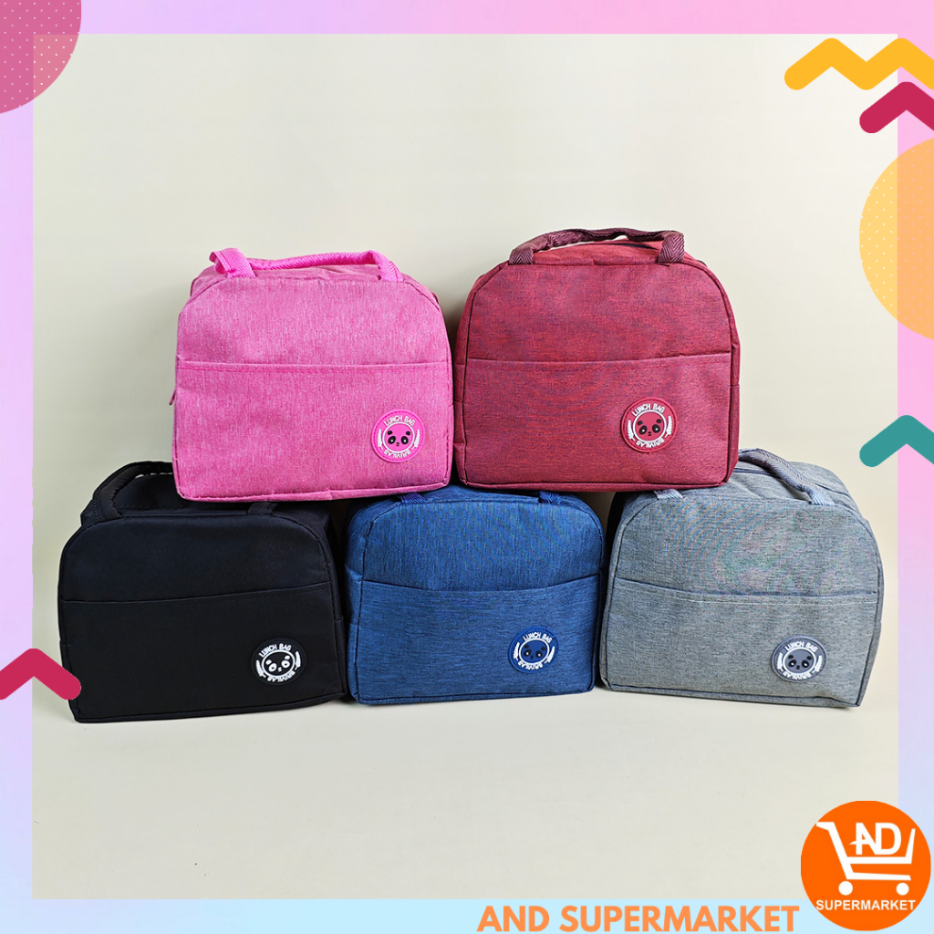 Tas Bekal Anak Import Motif Polos Lunch Bag Penyimpanan Makanan Tenteng Resleting Murah TB-10-TBK