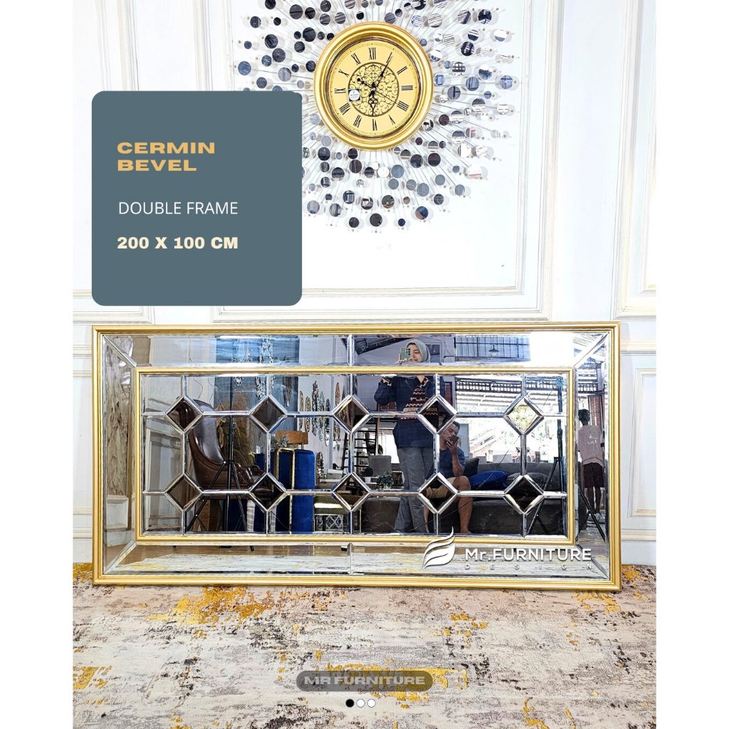 cermin double frame bevel 200x100 cm