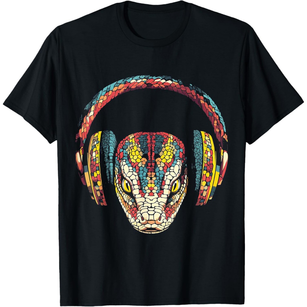 Grafis Hewan Ular Musik Headphone Ilustrasi Ular Kaos