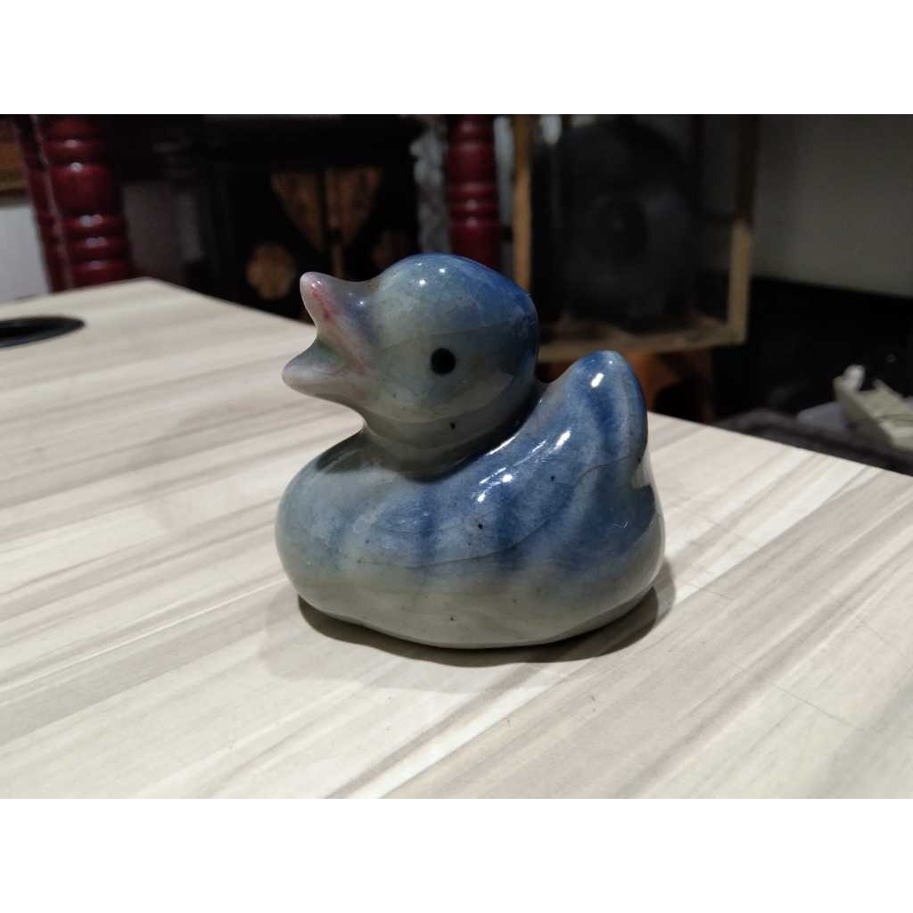 Patung Bebek Biru Kecil Keramik Kuno Jadul Antik