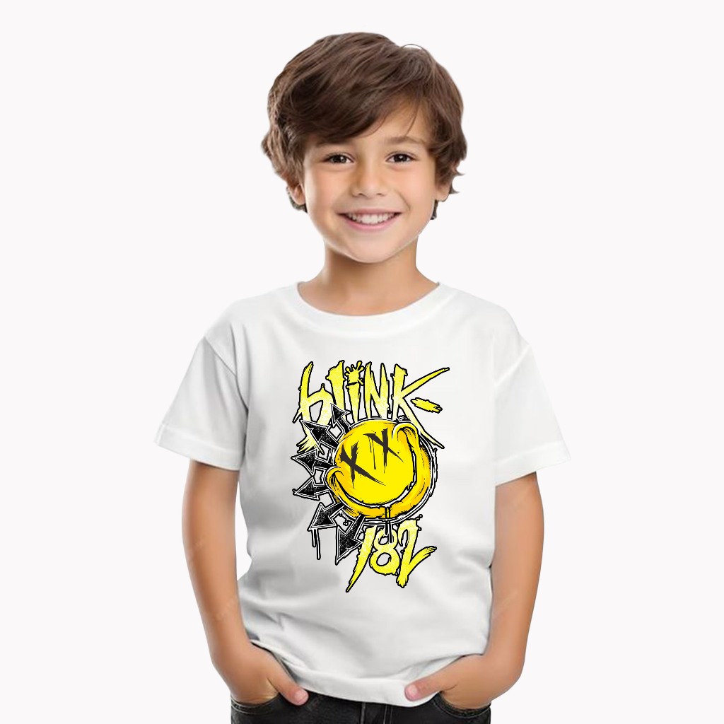 Yinyanks Kaos Anak YY blink-182 emote smile yellow T-shirt musik Kids Distro Combed 24s