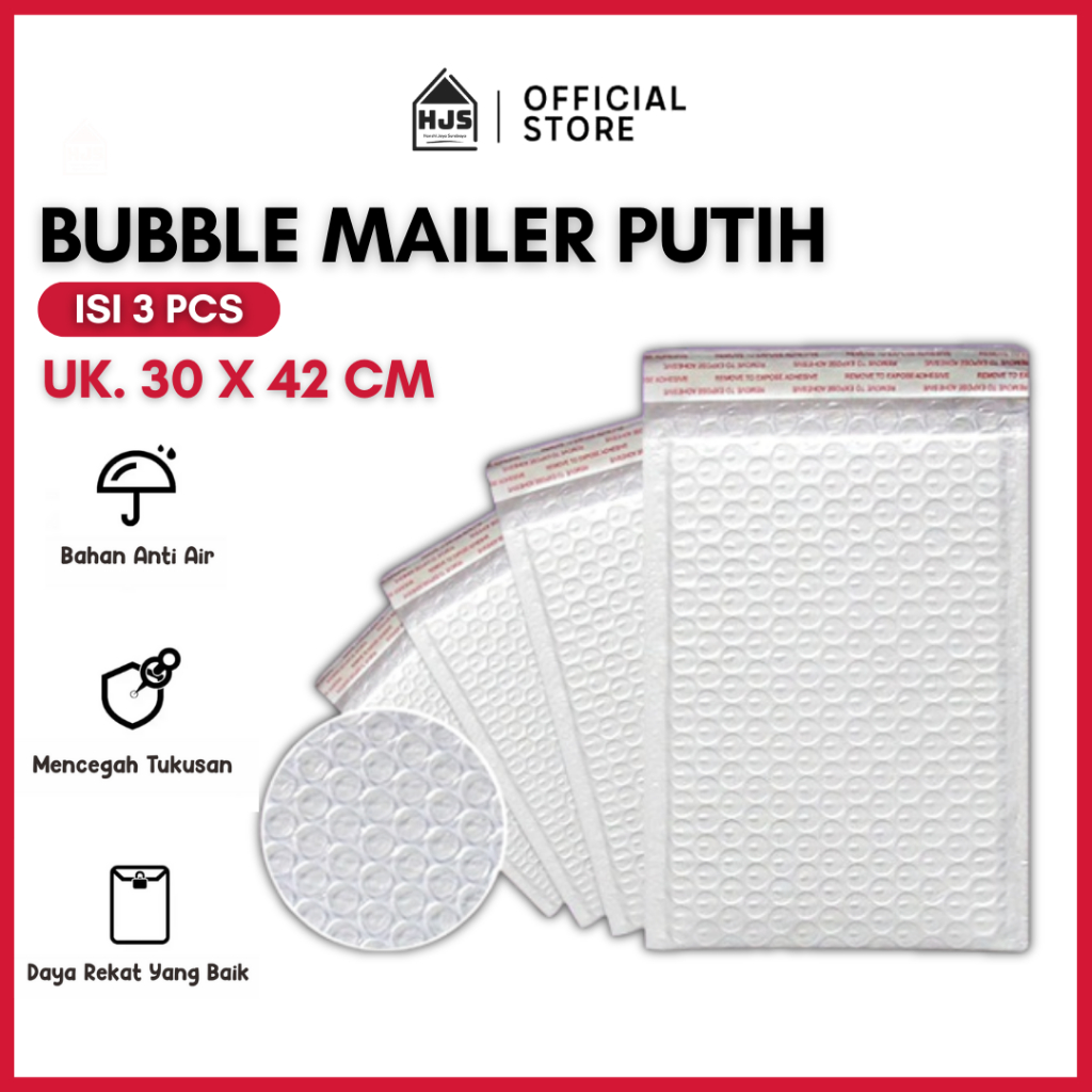 

[HJS] 3 Pcs Kantong Plastik Bubble Mailer 30 x 42 cm Putih/Amplop Bubble Wrap Poly Mailer Waterproof