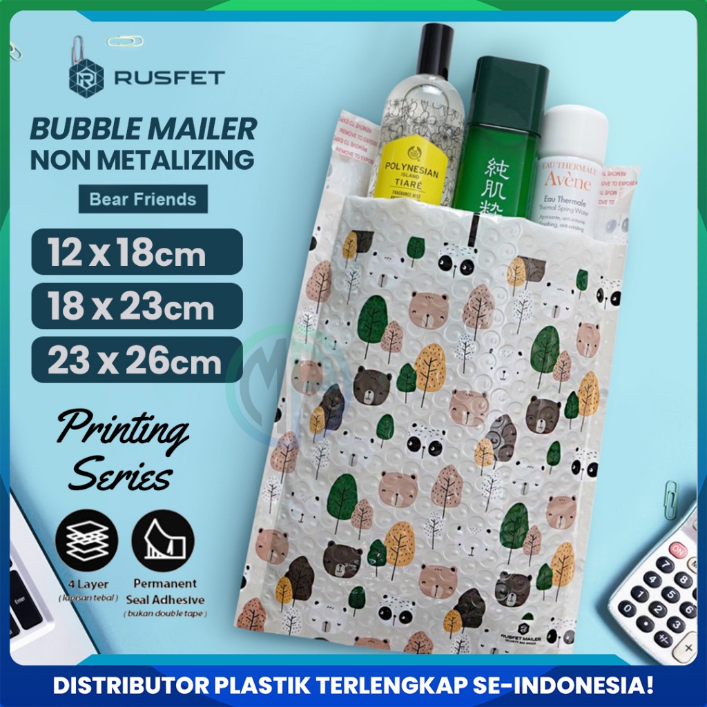 Amplop Bubble Mailer Rusfet Motif Bear and Friend / Amplop Bubble Packing Murah Harga Satuan