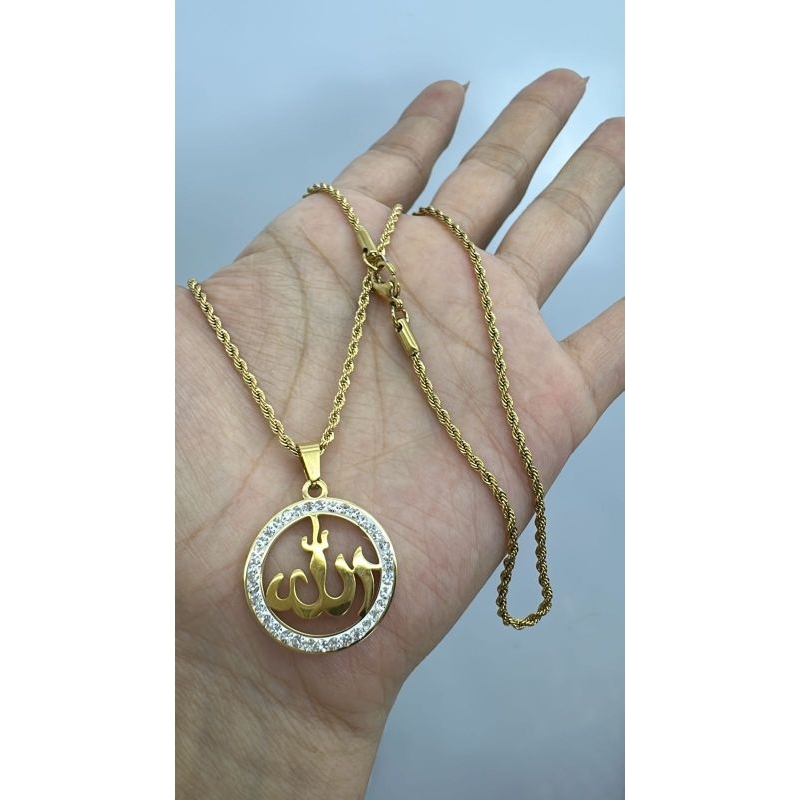Kalung tambang 60cm plus liontin bulat lafadz allah