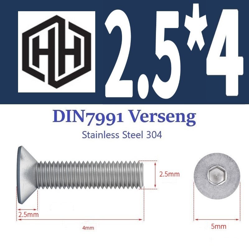 Baut L Flat M2.5 x 4 Verseng Flat Head Hex Stainless Steel BV254