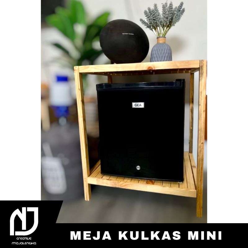 NJ Creative - Meja Kulkas Mini Serbaguna Kayu 2 Tingkat