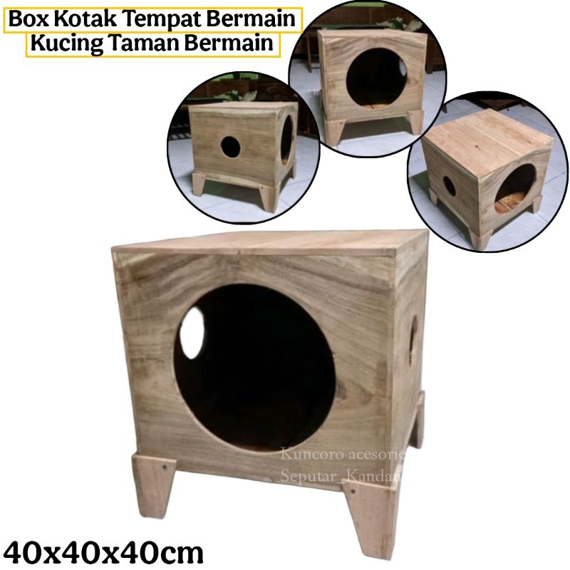 Kandang Tempat Bermain Kucing Box Playground cat kayu mahoni