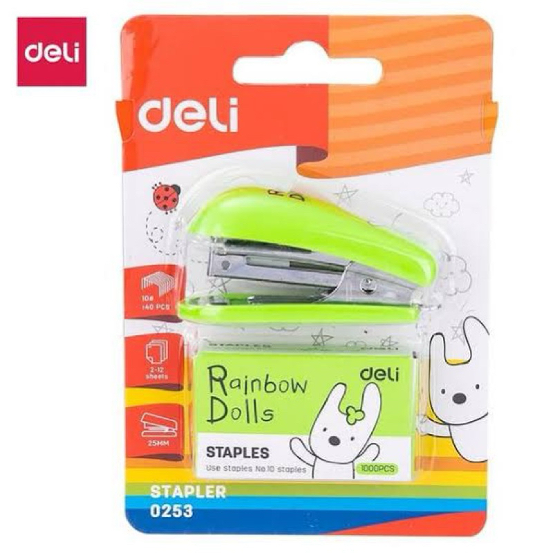 

DELI Stapler Mini Rainbow Dolls 0253 | plus refiil | isi staples no.10