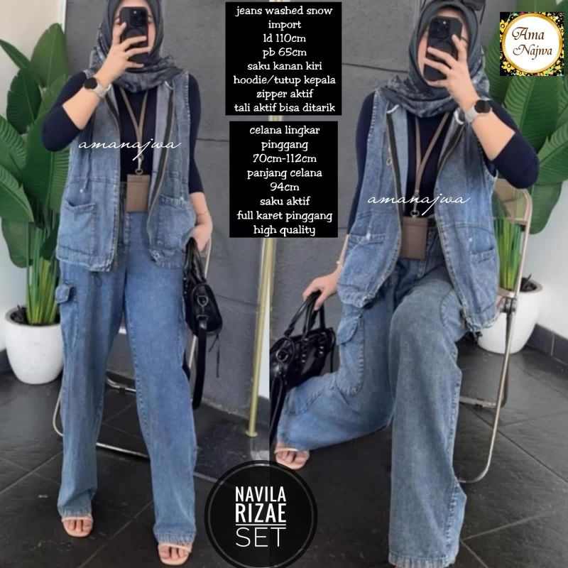 setelan jeans / one set wanita kekinian  LD 110 130 bahan jeans washed by Ama Najwa