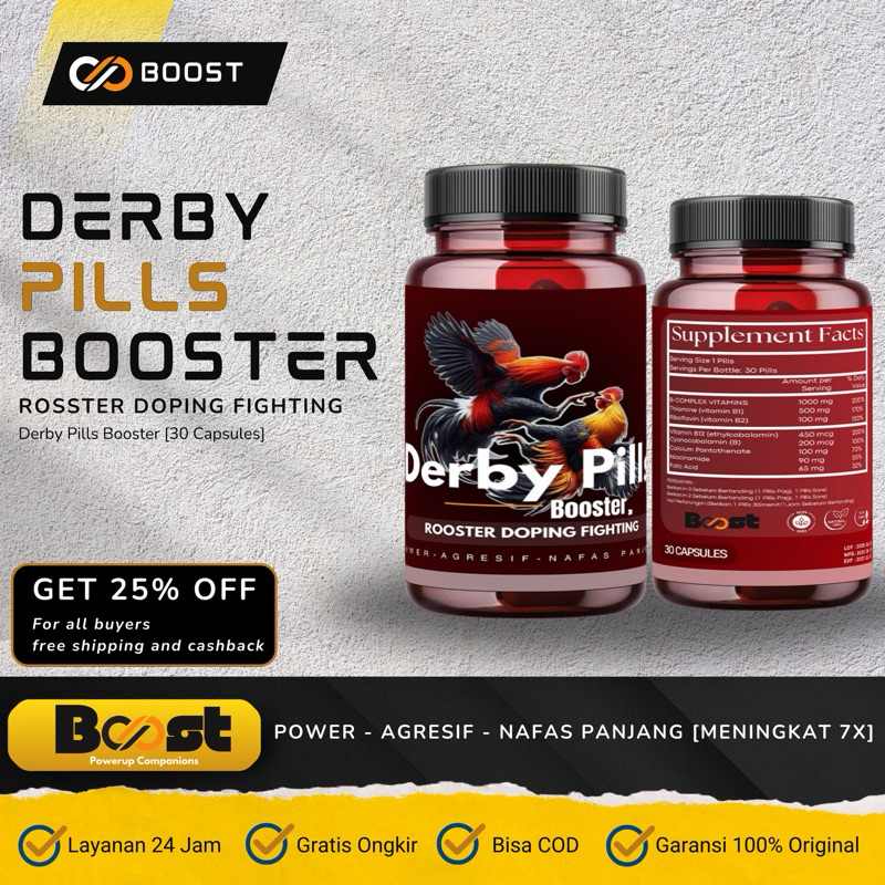DERBY PILLS BOOSTER - POWER UP 7X By BOOST Doping Ayam Aduan Peningkat Power Stamina Nafas, Obat Aya