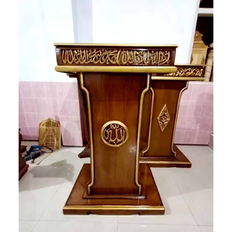 podium mimbar podium mimbar kaligrafi podium mimbar kayu jati podium mimbar murah (free tongkat + na