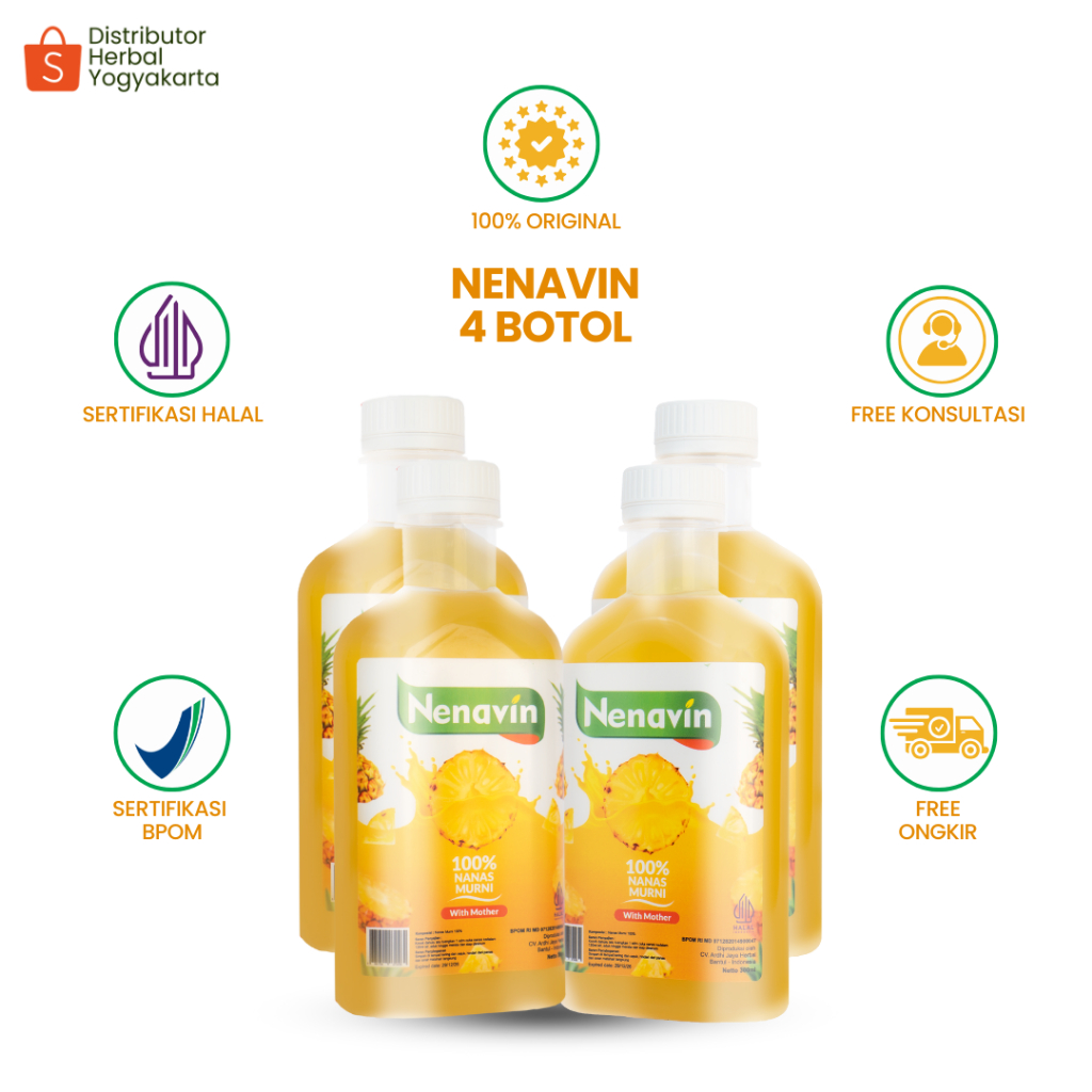 

Nenavin Cuka Nanas Original Organik 300ML - Mengatasi Gula Darah / Diabetes , Asam urat , Batu Ginjal , kencing Manis , Kebas & Kesemutan - 4 Botol