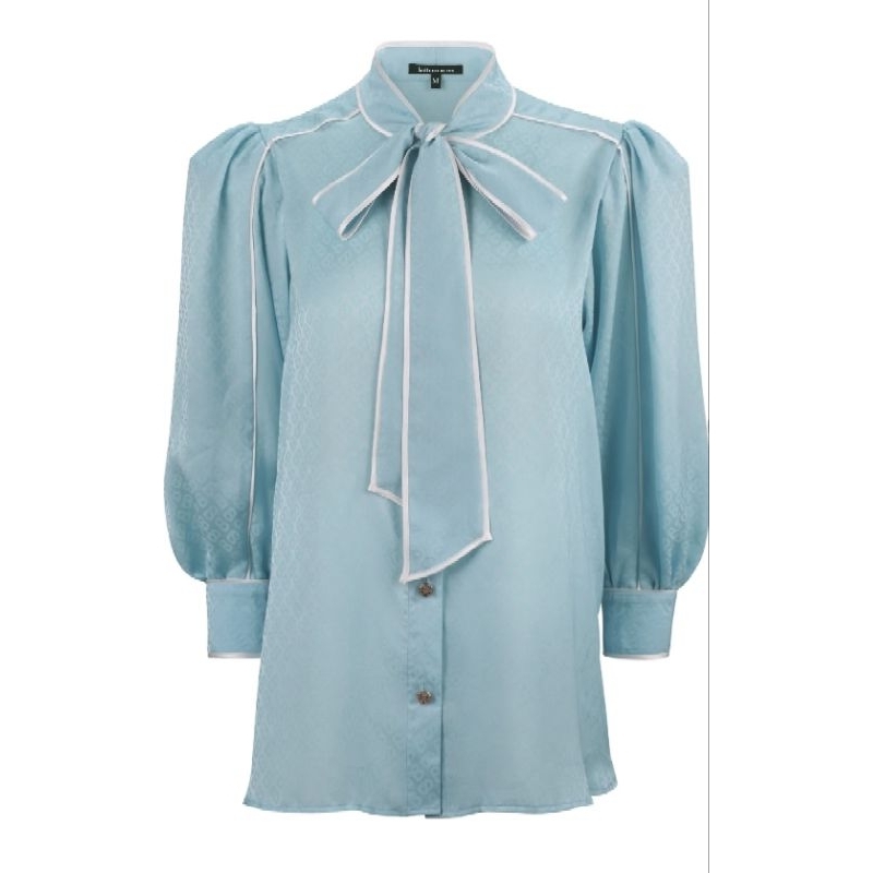 Buttonscarves Monogram Satin Binding Detail Shirt Blue (XL)