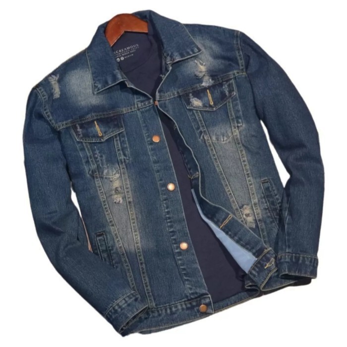 Jaket Jeans Sobek Sobek Jaket Denim Pria Sobek Jaket Jeans Kece Over Size