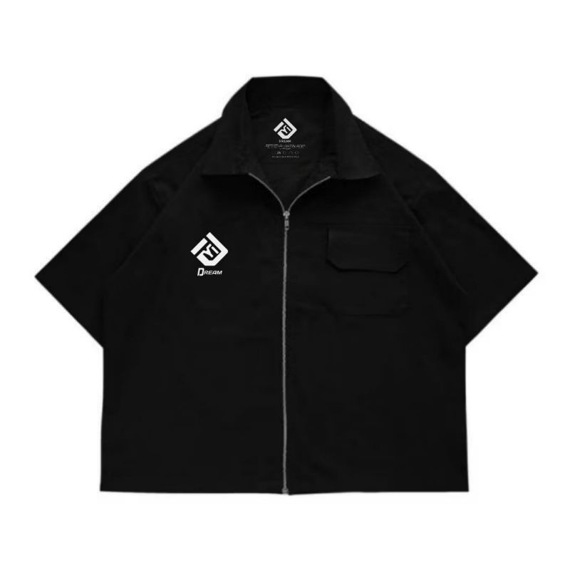 Dream Workshirt Boxy Zipper Black "Patch Pocket"  - Kemeja Kerja Pria Hitam