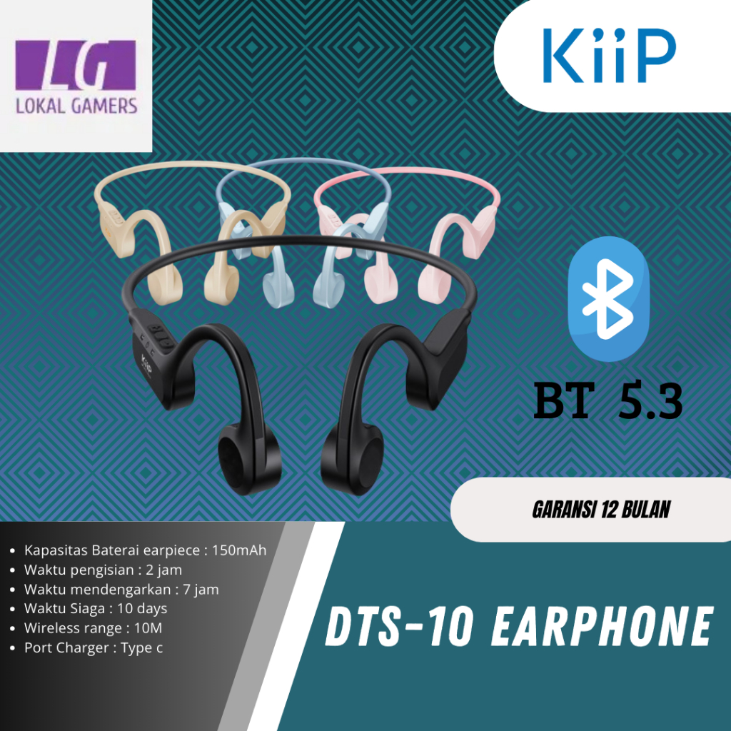 KiiP DTS10 / DTS-10 Wireless Bluetooth Headphone Earphone Earset Bone Conduction