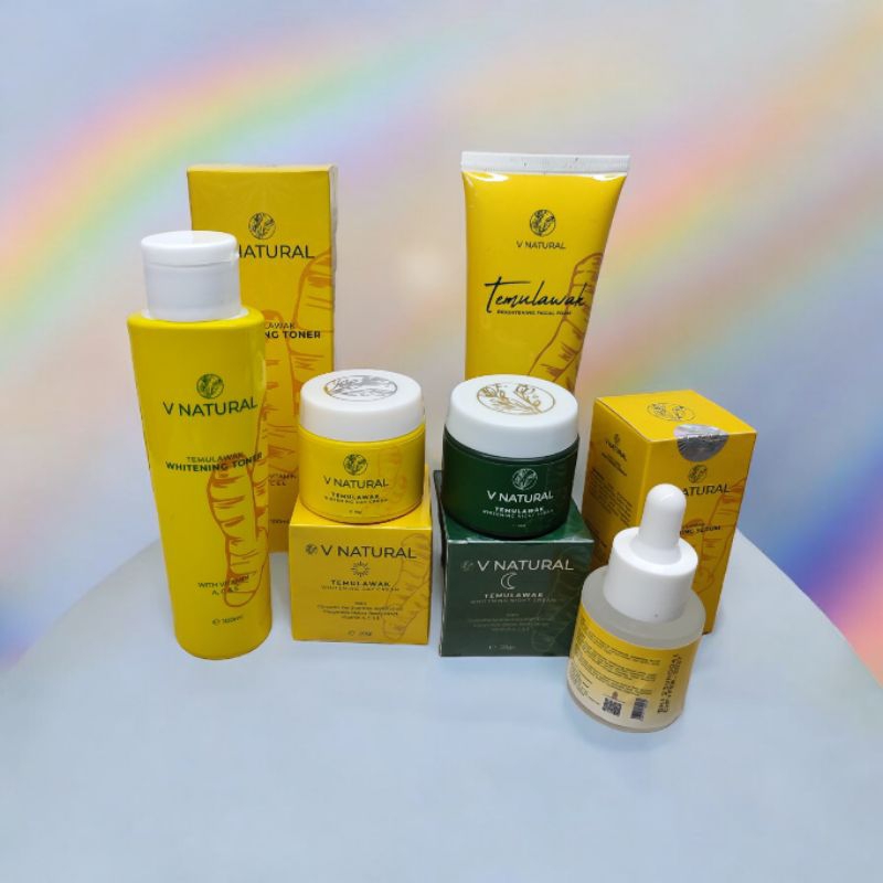 V NATURAL Temulawak 5 in 1 Paket Cream Siang Malam + Toner Serum Dan Facial Foam Whitening Original 