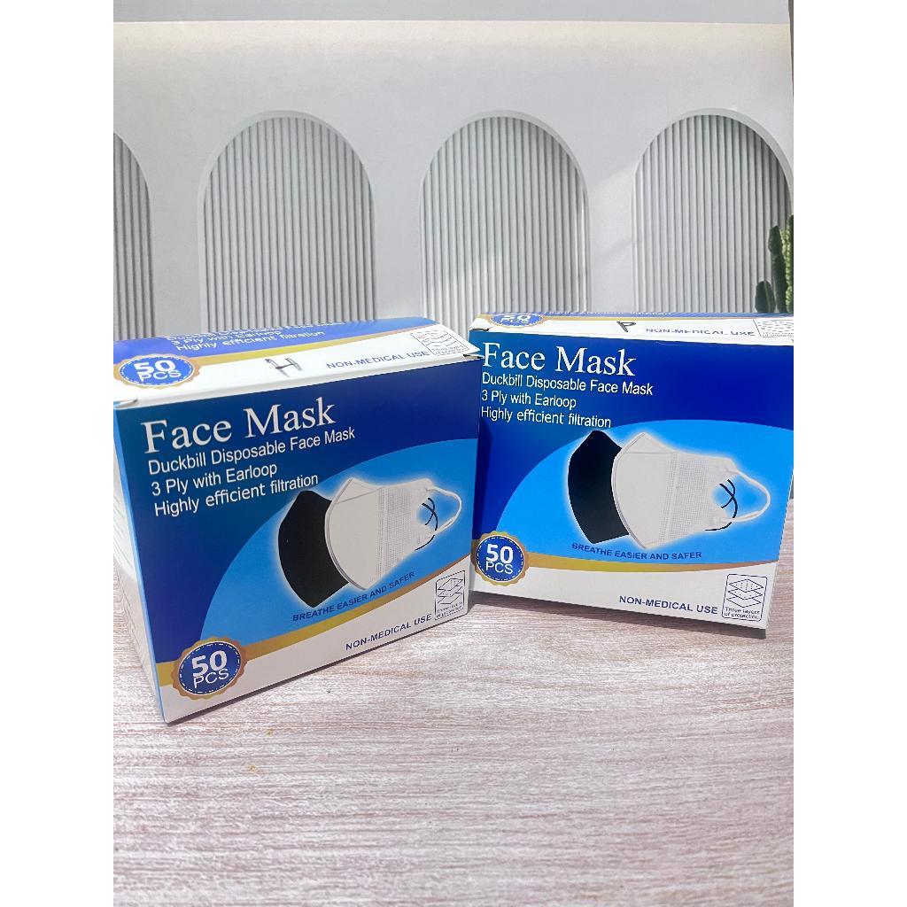 Masker Duckbil Non Medis | Duckbill hitam dan putih 1 box isi 50lembar | Masker Duckbill harga murah