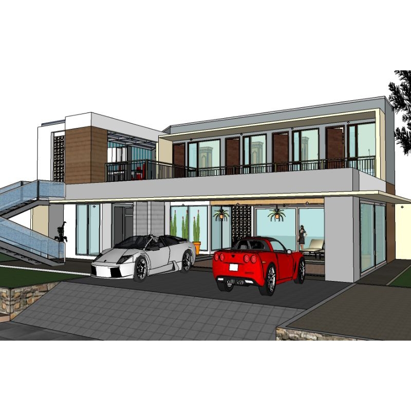 Jasa desain bangunan 3D sketchup eksterior, 3D desain interior sketchup, non render