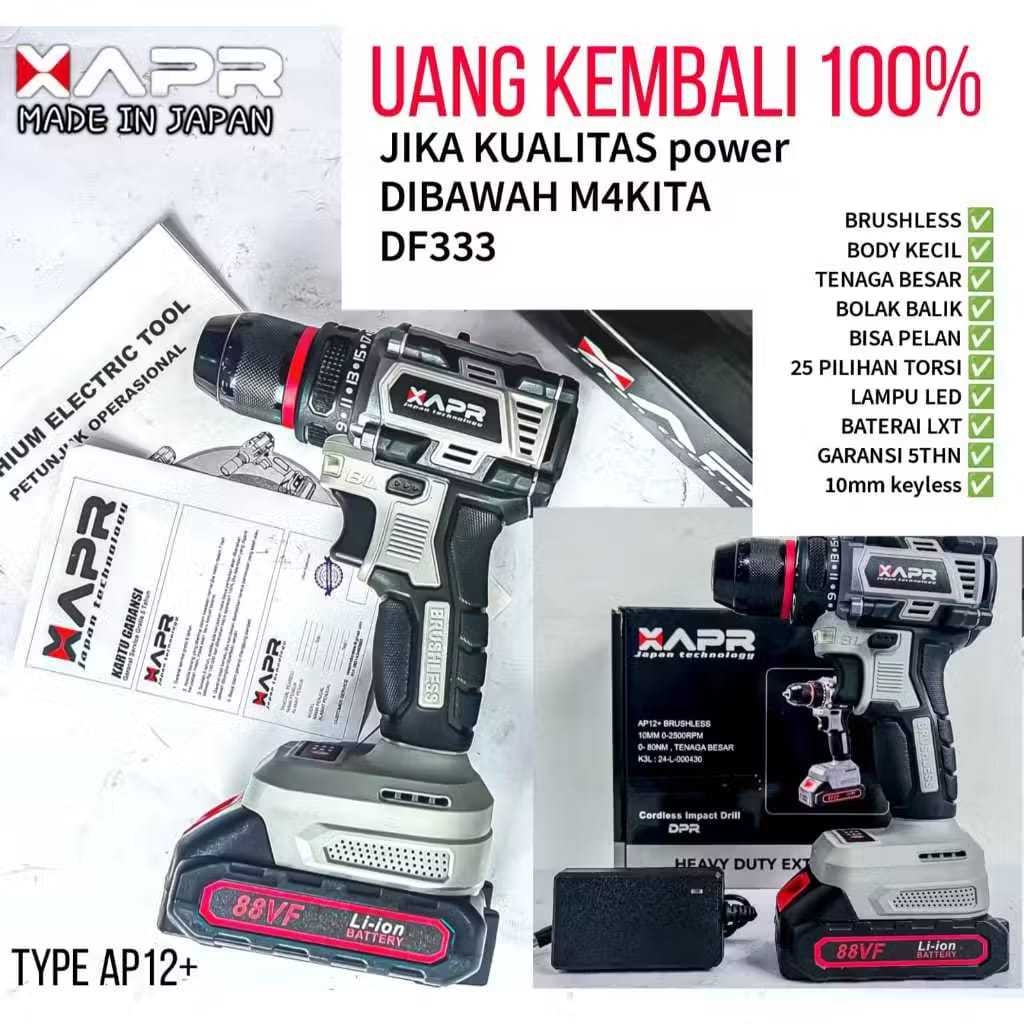 APR AP85+ Mesin Bor AP12+ AP21+ AP24+ AP85+ Cordless Baterai 10mm  Kayu Besi Tembok