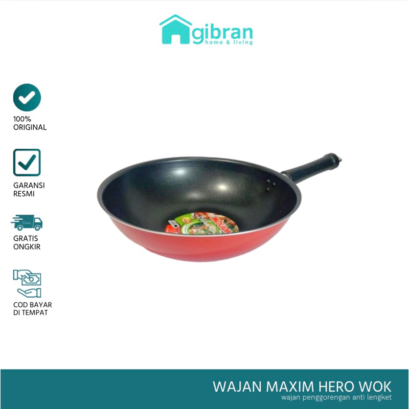 MAXIM  Wajan Teflon Gagang  Hero Wok 28cm Anti Lengket Kualitas Super Original Asli