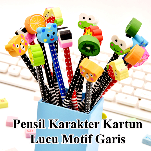 

Pensil Karakter Kartun Lucu Motif Garis Polkadot Pensil Karakter + Penghapus Pensil Lucu Ada Penghapus 3D Pensil Fancy Unik