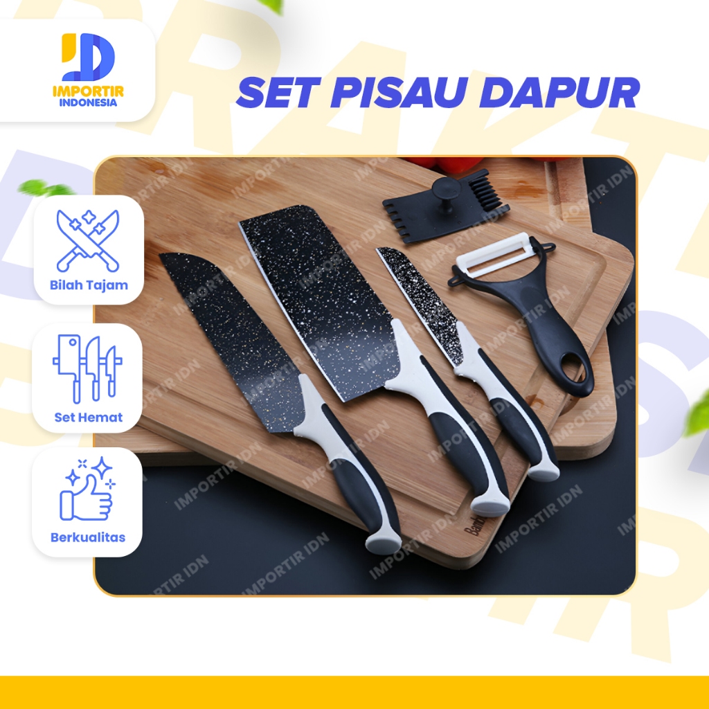 IMPORTIR Dapur Set Isi 5 Pcs Pisau Viral J13 Hitam Set Pisau + Peeler Serbaguna