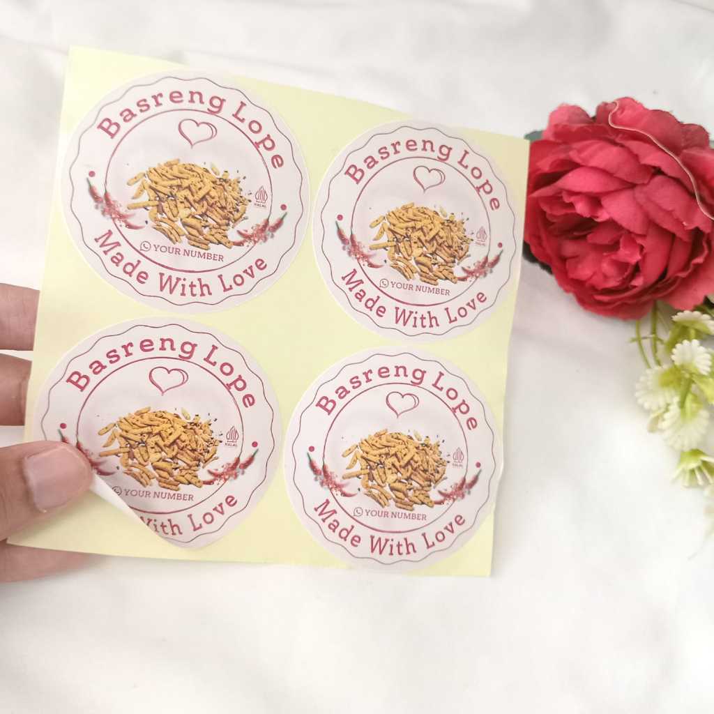 Threemind Sticker Print Label Makanan Cemilan Basreng Bentuk Bulat Free Desain Stiker Custom Nama
