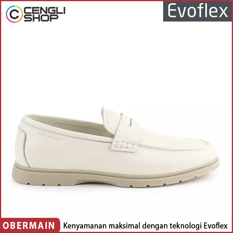 SEPATU LOAFER OBERMAIN PRIA ORIGINAL SLIP ON PANSUS LOAFERS KULIT ASLI ORI PUTIH WHITE CREAM OM01