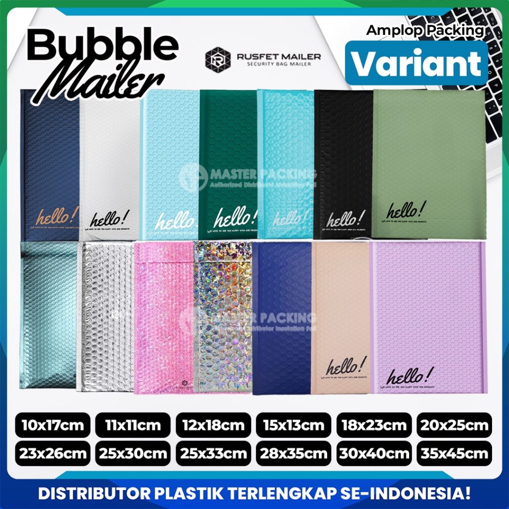 

Amplop Security Bubble Mailer Premium Solid Color Merek Rusfet (Hello Series) Harga Satuan Ecer