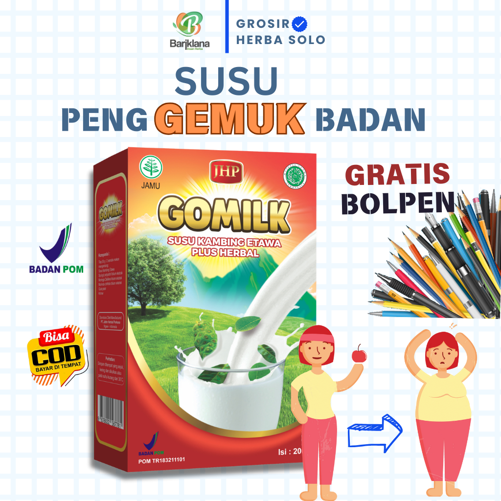 

[ GRATIS BOLPEN ] GOMILK Susu Kambing Etawa Plus Herbal | Susu Penambah Nafsu Makan dan Penambah Berat Badan | Netto 200 gr