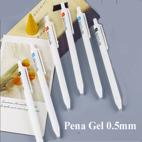 Pena Cetekan Polos Putih Pena Gel 0.5mm Pulpen Warna Tinta Hitam Alat Tulis Sekolah Kantor Pen Warna
