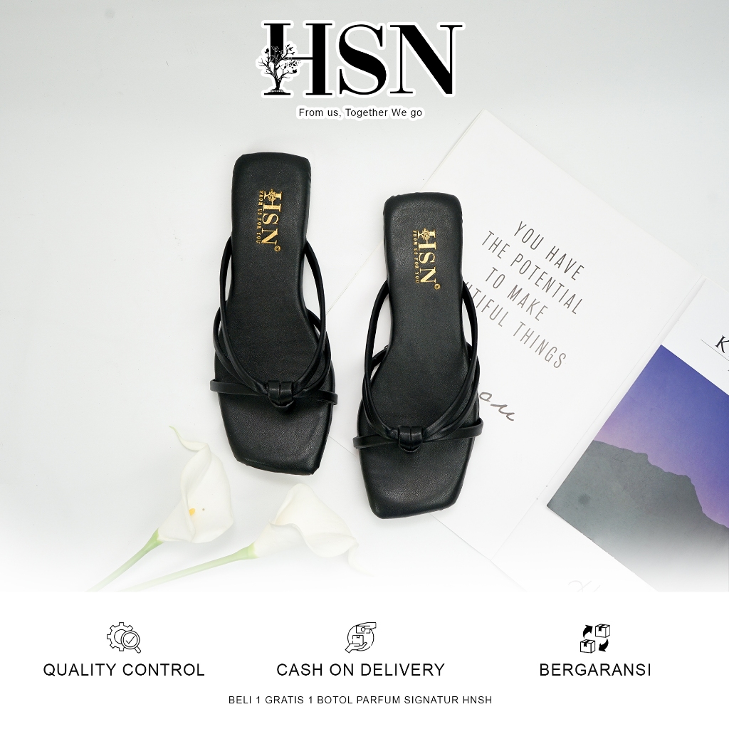 HSN Sandal FREYA Flat  Wanita - Warna Black | Beli 1 Gratis 1 Parfume