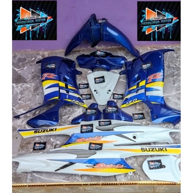 COVER BODY SATRIA MALAYSIA FULLSET BIRU PUTIH  COVER BODI SUZUKI SATRIA HIU LSM