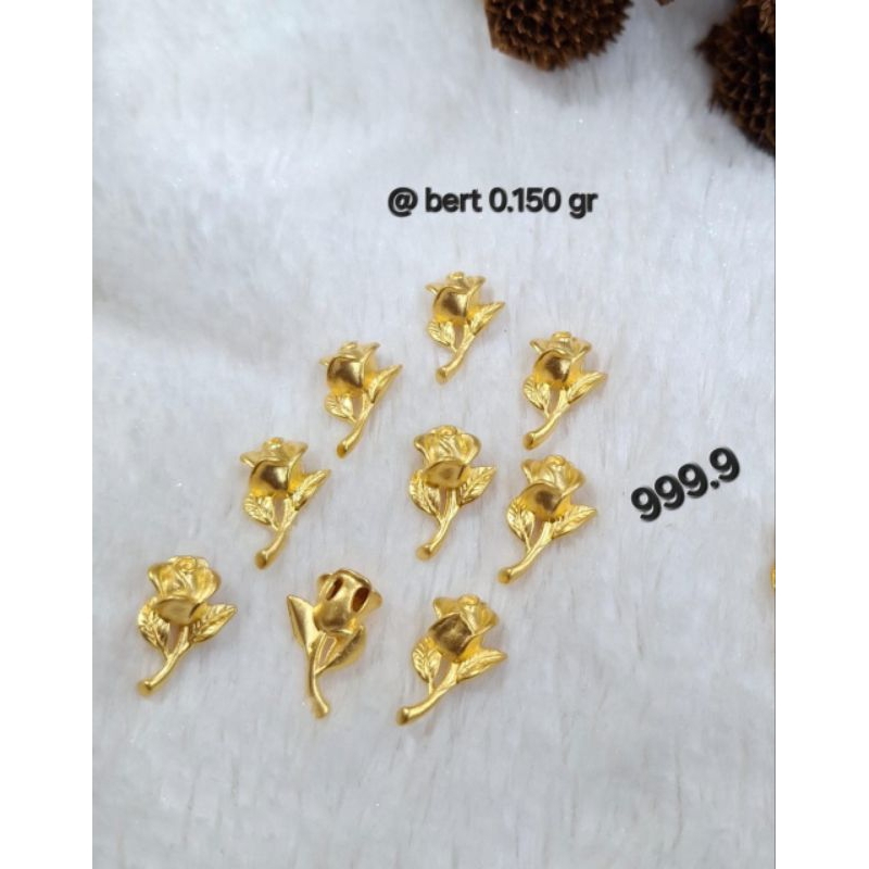 Charm Tangkai Bunga Emas Asli 24K Hongkong 999%