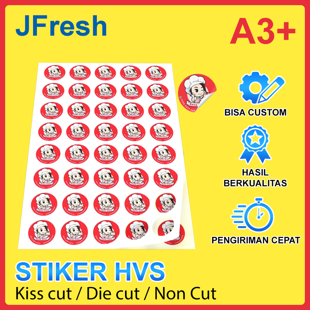 

Cetak Sticker HVS Custom A3+ / Print Stiker Label Poster Merk Logo Promosi Promo Tempel Kemasan Produk Makanan Minuman Kendaraan Kertas A3 + Kiss Cut / Die Cut / Tanpa Cutting