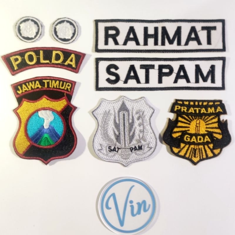 atribut satpam set Bordir Putih Polda JATIM
