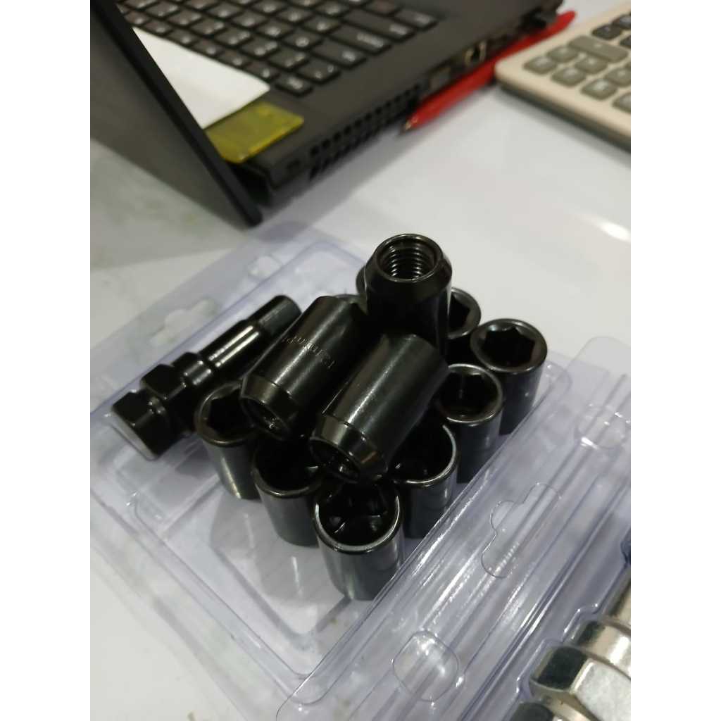 baut roda seneka 1,5 hitam lug nut avanza variasi untuk lubang baut 114,3 hitam Satu box isi 16