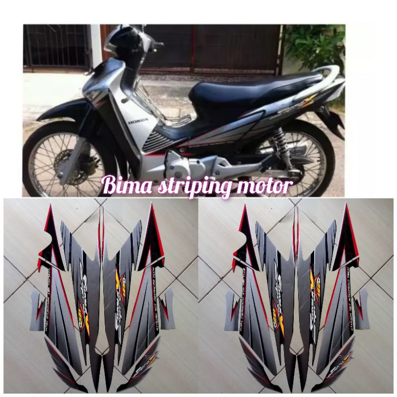 Stiker Striping List Body Motor Full set Honda Supra X 125D 2005 Hitam Silver
