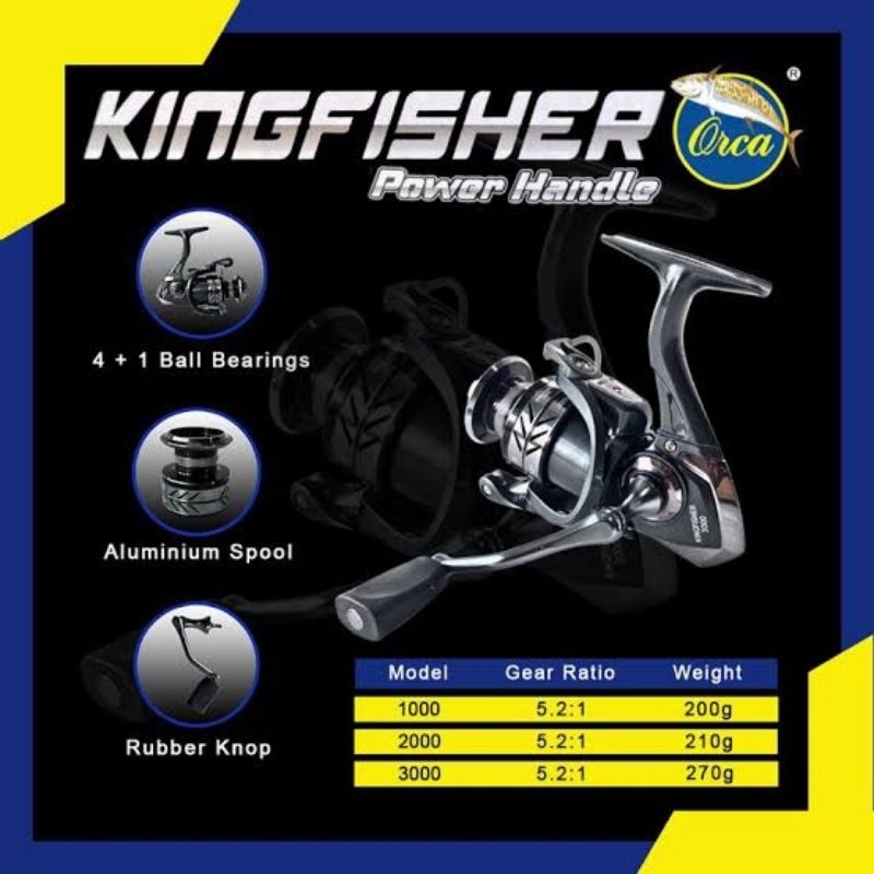 Reel Spinning Orca Kingfisher Power Handle 1000 2000 3000